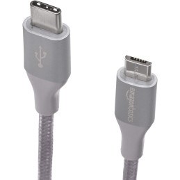 Kabel Przewód USB-C USB Micro-B 5V / 3A Nylon Oplot Pleciony 0.9m 90 cm szary