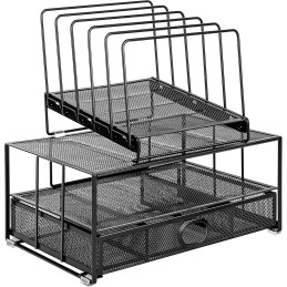 Duży przybornik ORGANIZER NA BIURKO pojemny METALOWY z siatki 7 KOMÓR  SZUFLADKA