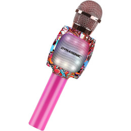 DYNASONIC Mikrofon do karaoke Bluetooth z funkcja zmiany głosu, dzieci, różowy