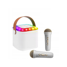 Mini karaoke dla dzieci MONODEAL A1, 2 mikrofony, biały