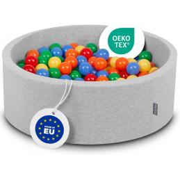 KiddyMoon Suchy basen okrągły jasnoszary z kolorowymi piłeczkami